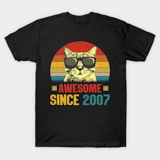 Awesome Since 2007 17th Birthday Gifts Cat Lover T-Shirt